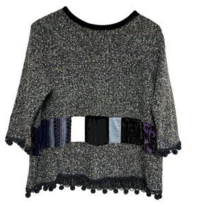 Vintage Jackie‎ Loves John Patchwork Sweater Womens L 3/4 Sleeve Pullover Velvet